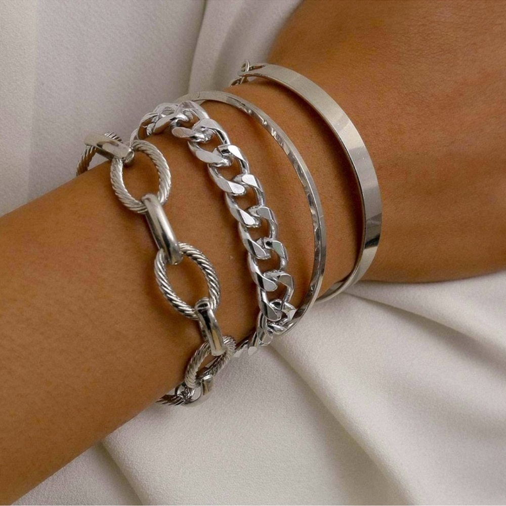Layered White Plated Bracelet Set